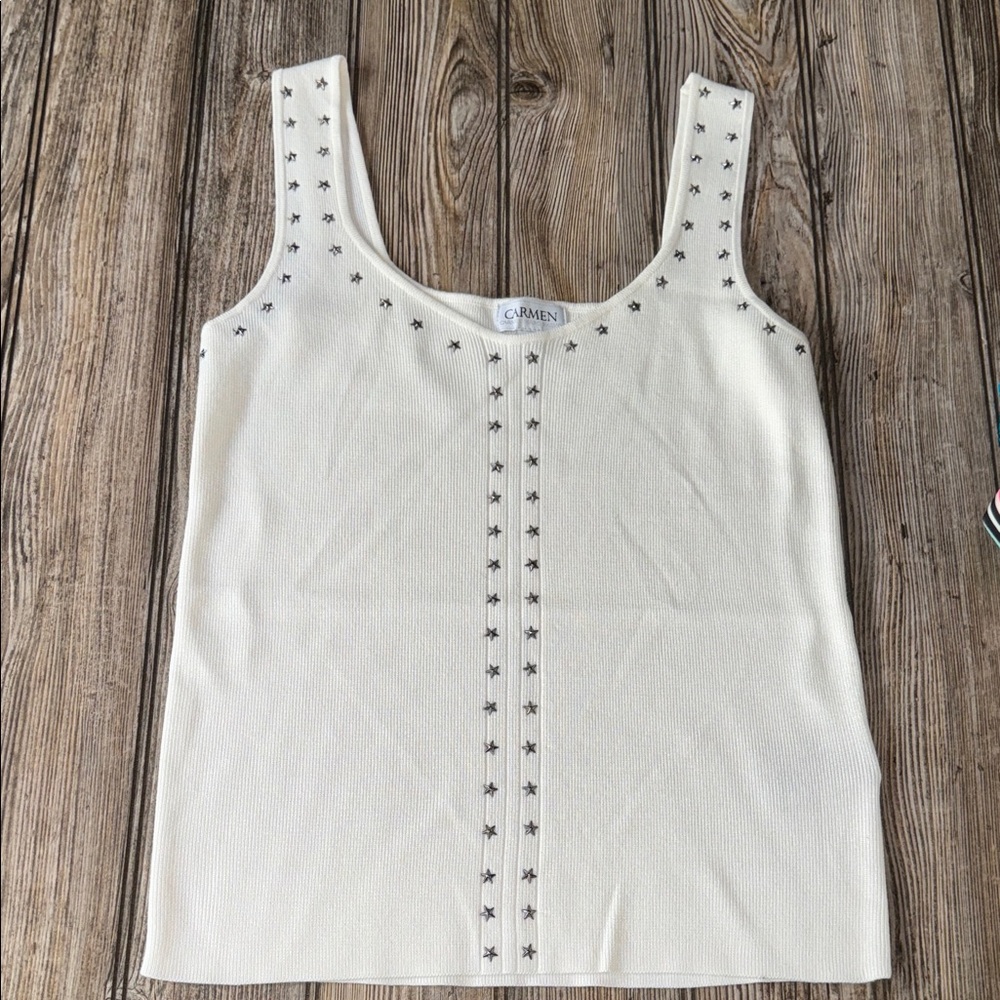 Carmen Star-Embellished Women's tank  Top large sweater lightweight knit